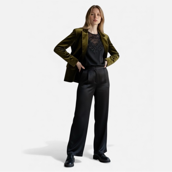 Sandwich Pants - Sandwich Olive Green Velvet Blazer 42 Festive One Button Preppy Suit Jacket Chic
